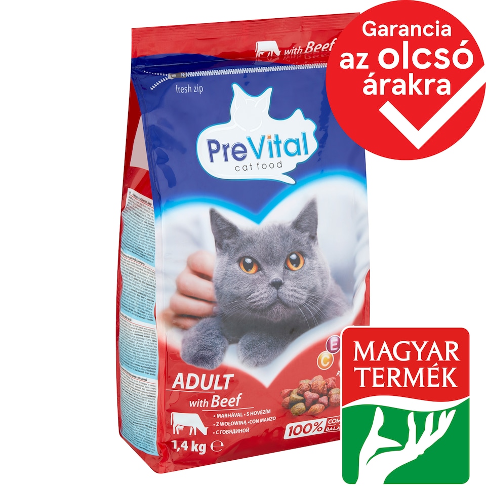 PreVital Dry Cat Food, Kibble for Adult Cats with Beef 1,4 kg