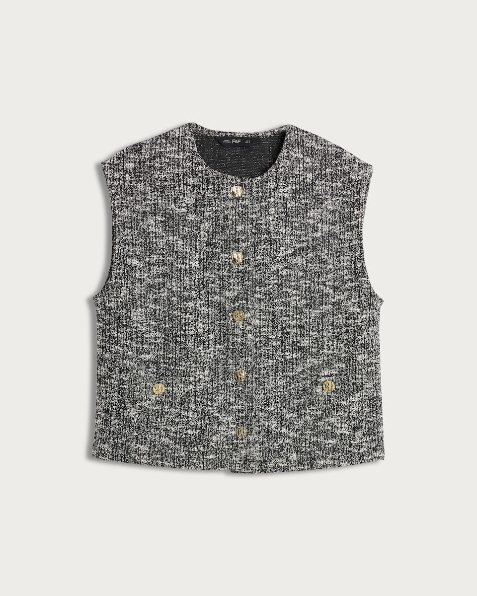 image 1 of F&F Textured Buttoned Co-ord Waistcoat in Multi Black White