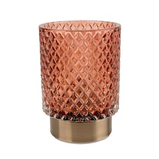 Candlelight LED Embossed Amber Glass Table Lamp