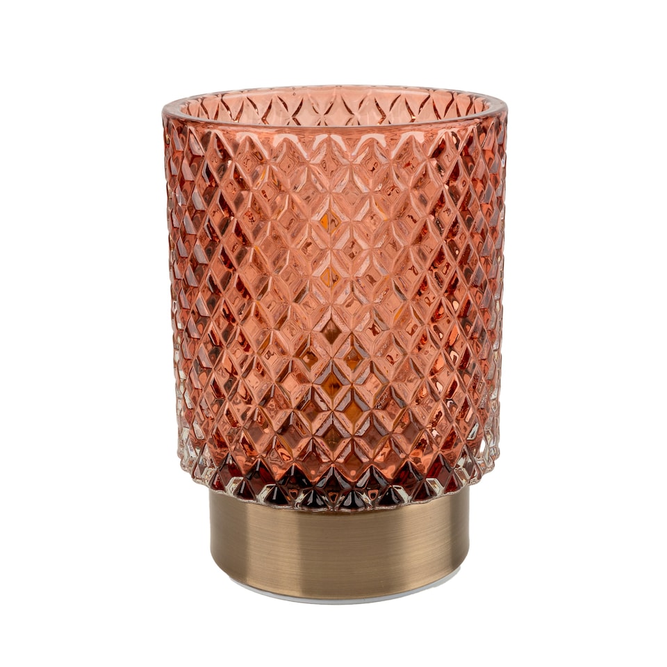 Candlelight LED Embossed Amber Glass Table Lamp