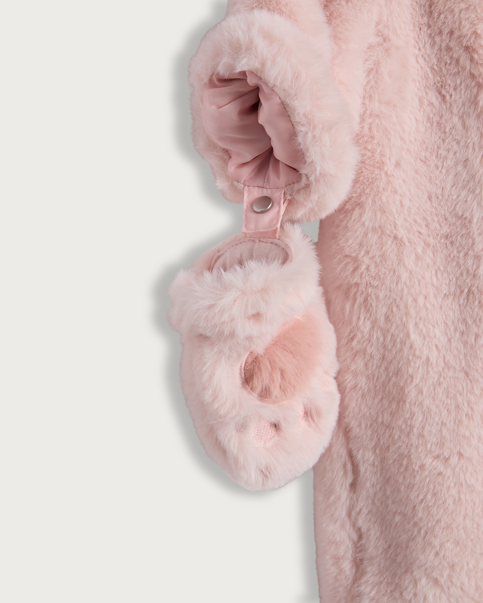 image 1 of F&F Baby Rabbit Style Hooded Pramsuit in Multi Pink