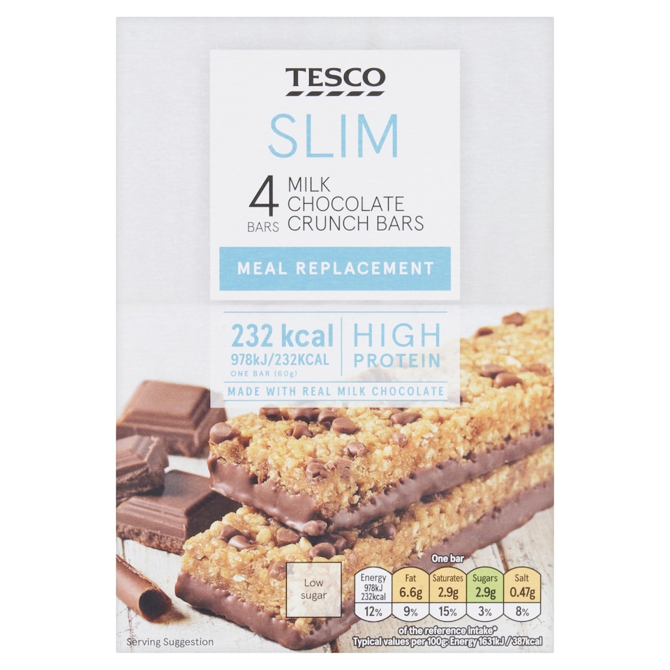 Tesco Slim Milk Chocolate Crunch Meal Replacement Bars 4 x 60g