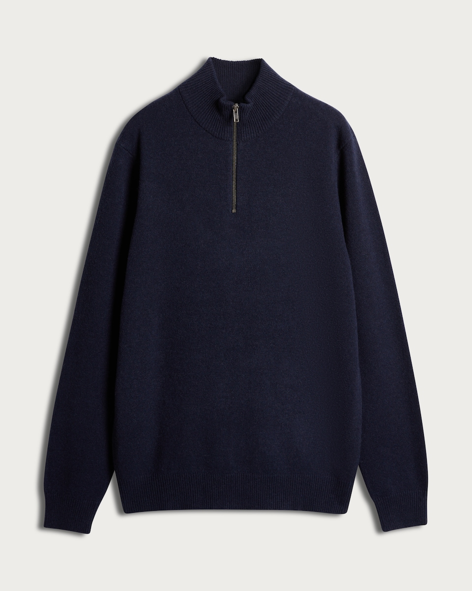 image 1 of F&F Lambswool Knitted Half Zip Jumper in Navy
