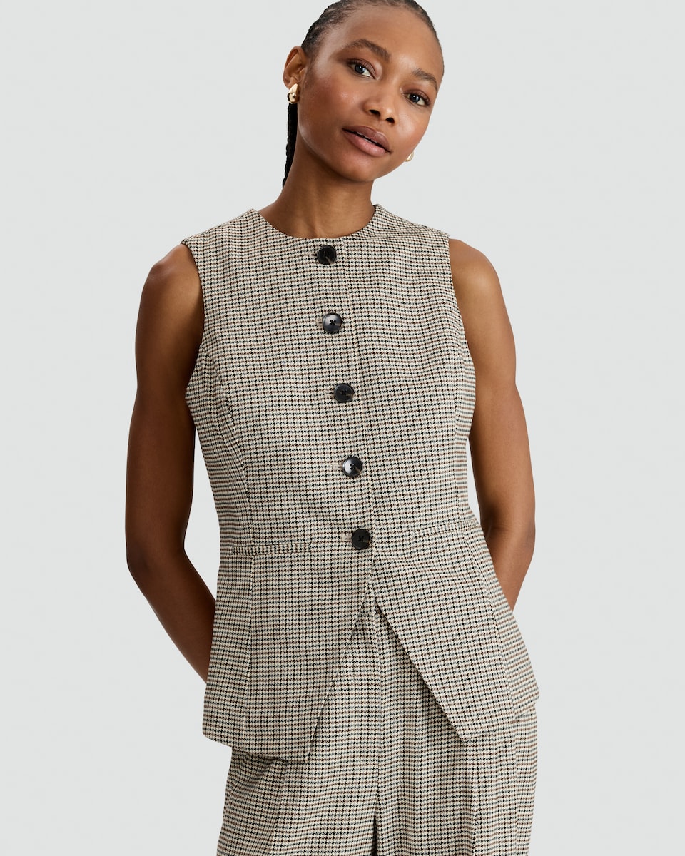 image 1 of F&F Houndstooth Print High Neck Buttoned Waistcoat in Brown