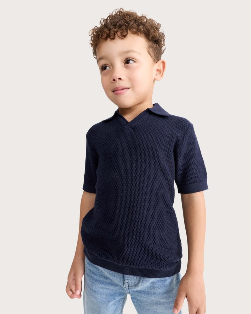 image 1 of F&F Boys Textured Knit Polo Shirt in Navy