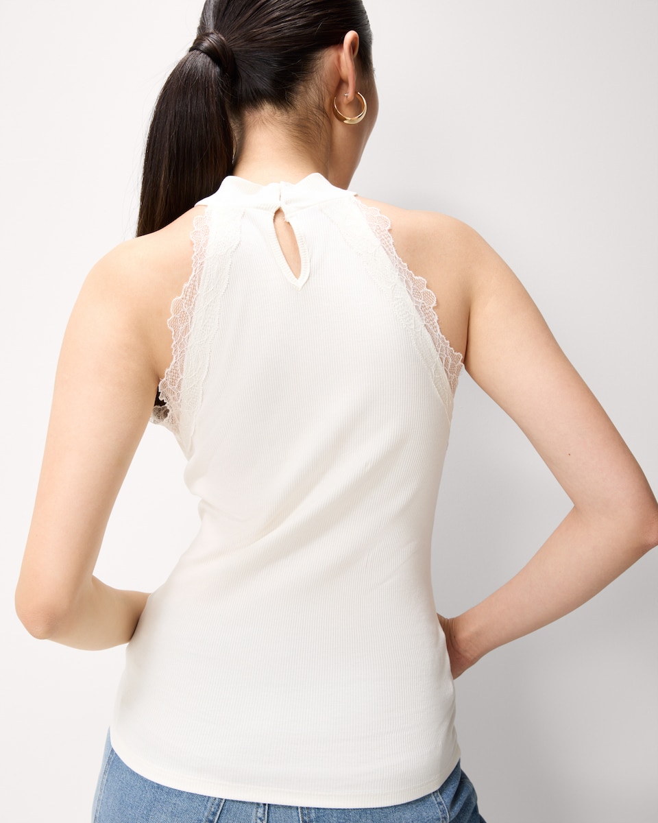 image 1 of F&F Lace Trim Halter Neck Top in Cream