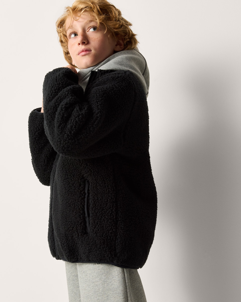 image 1 of F&F Boys Borg Funnel Neck Jacket in Black