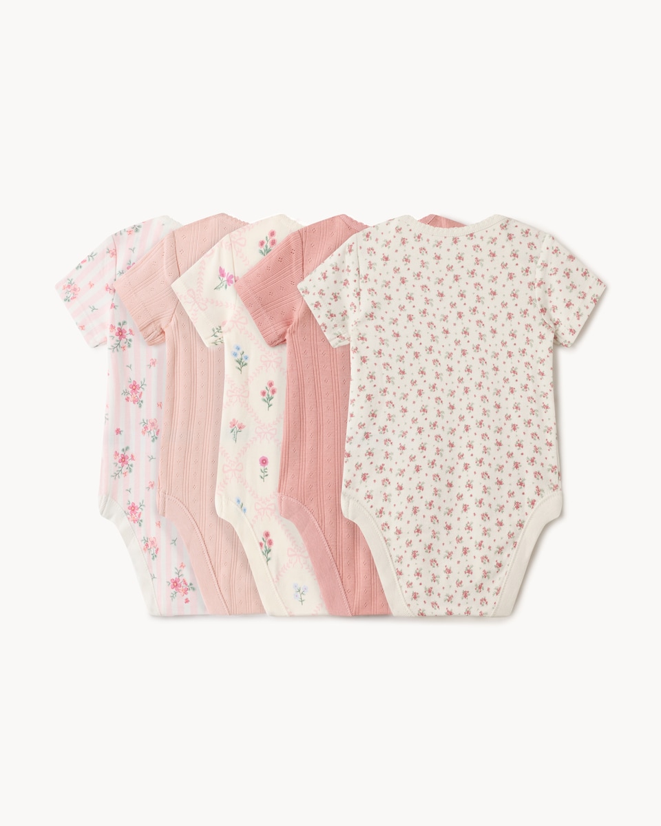 image 1 of F&F Baby 5-Pack Pure Cotton Floral Bodysuits in Pink