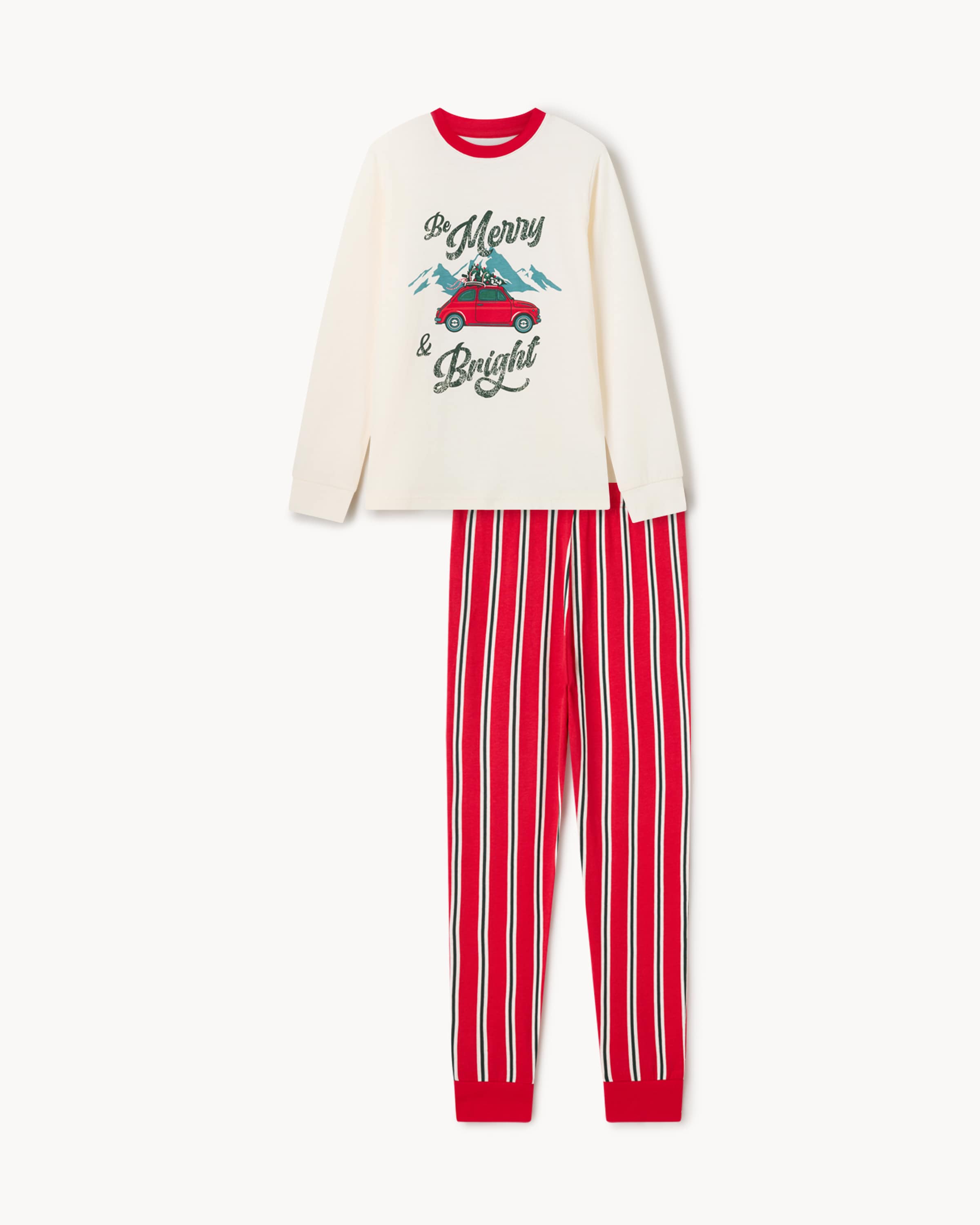 Christmas Kids Pure Cotton Merry & Bright Family Matching Pyjama Set in Cream