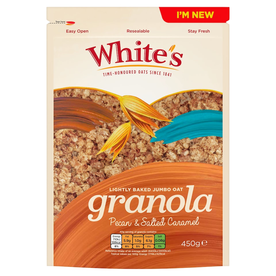 White's Lightly Baked Jumbo Oat Granola Pecan & Salted Caramel 450g