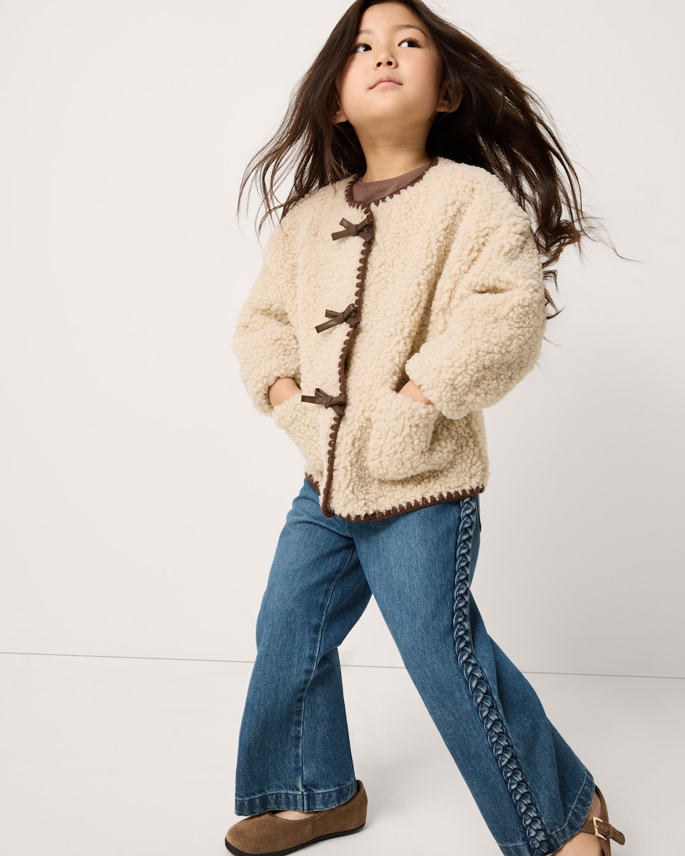 image 1 of F&F Girls Borg Bow Jacket in Multi