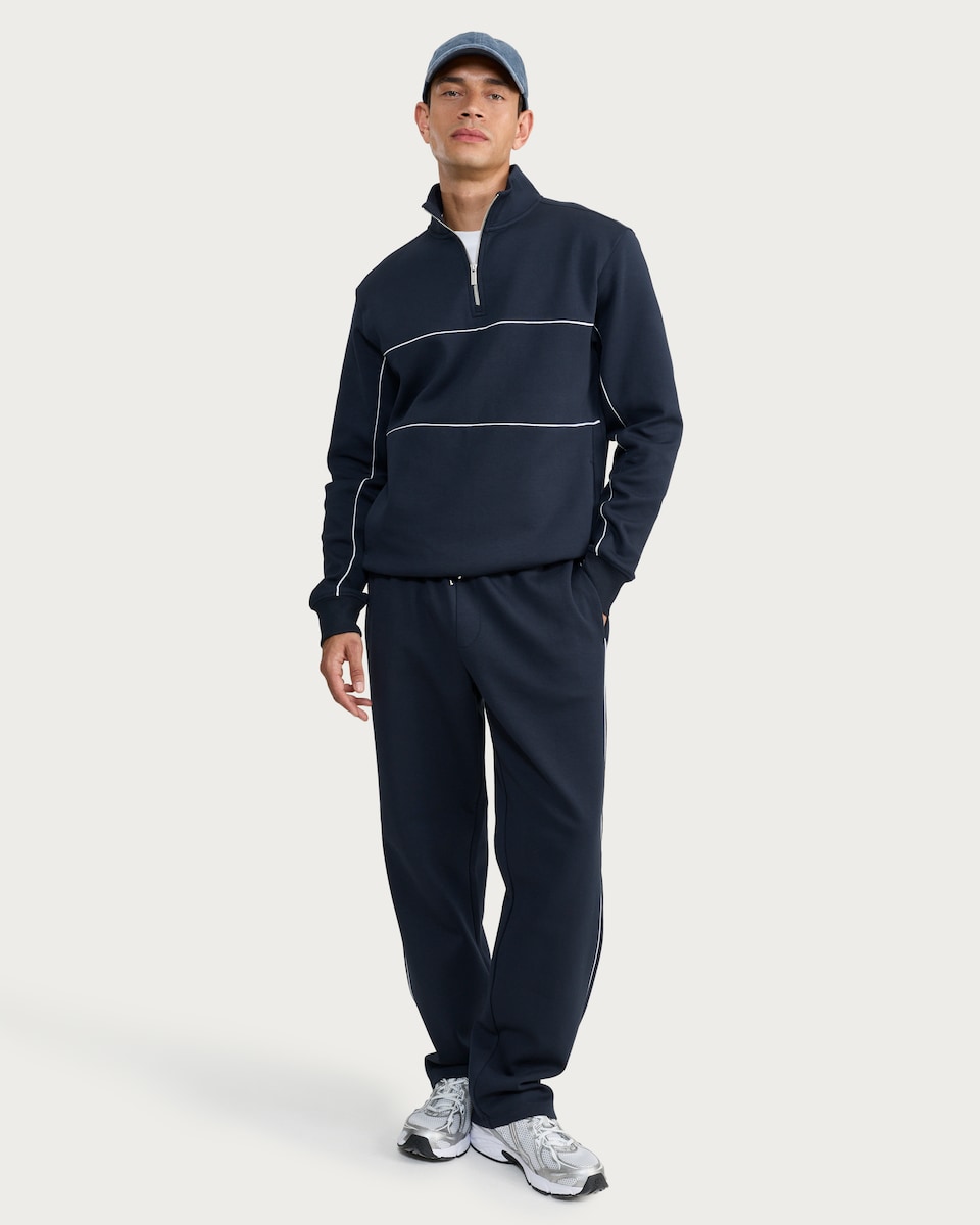 image 1 of F&F Cotton Rich Regular Fit Contrast Piping Joggers in Navy