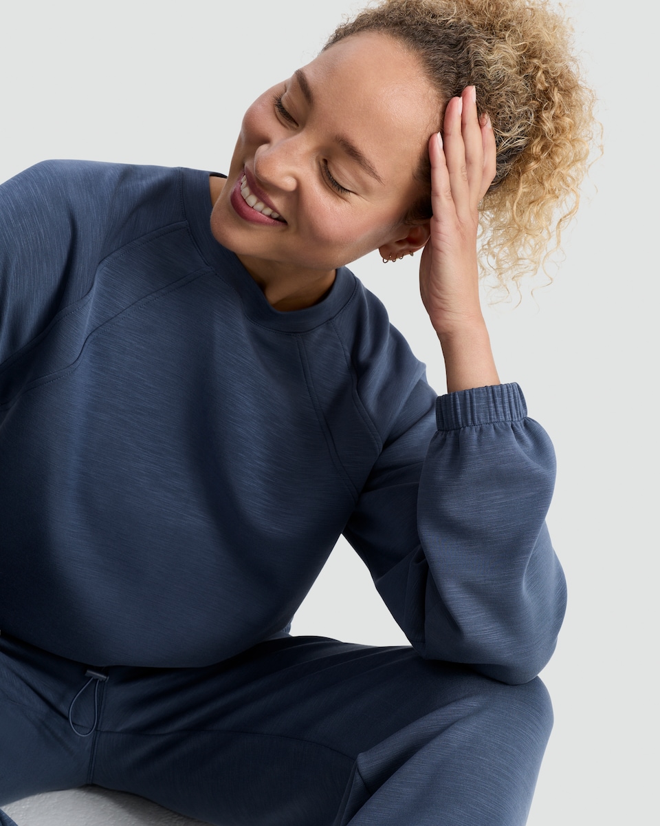 image 1 of F&F Active Crew Neck Drawstring Hem Sweatshirt in Blue