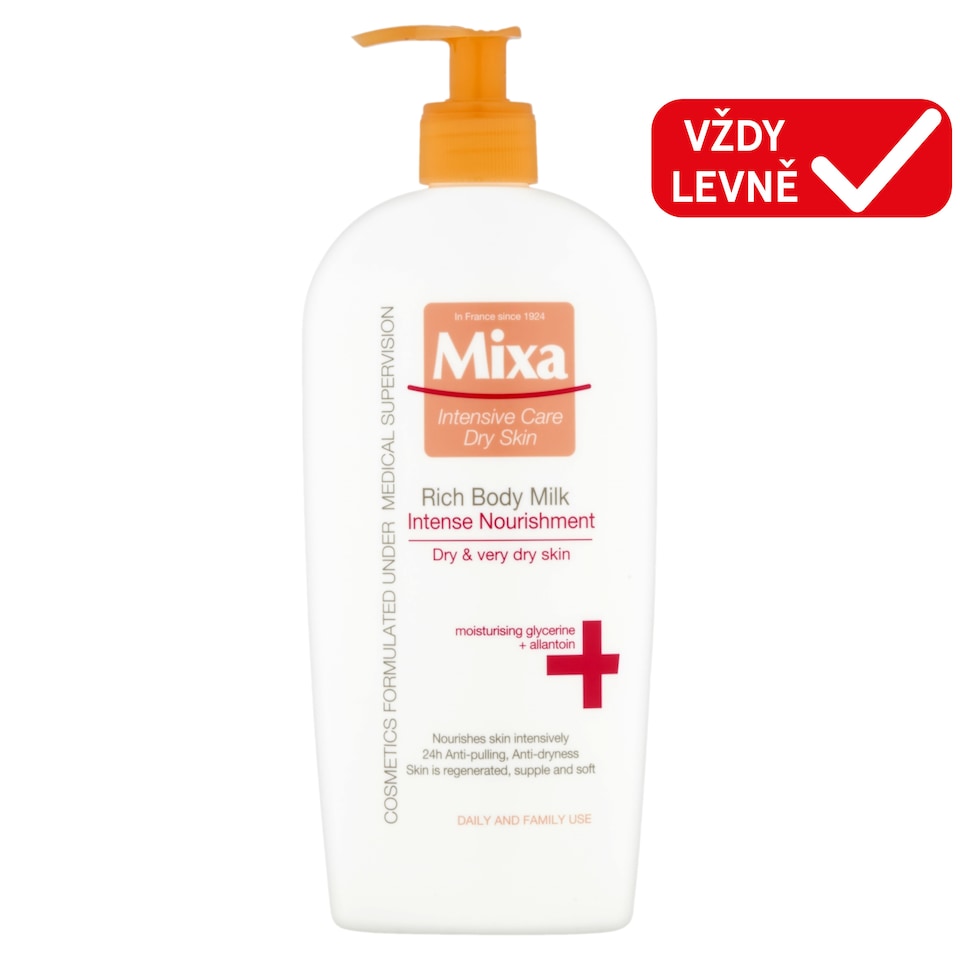 Mixa Shea Nourish vyživující tělové mléko s bambuckým máslem pro velmi suchou pokožku, 400 ml