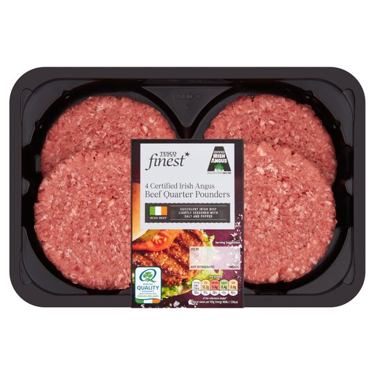 Tesco Finest Irish Angus Quarter Pounde Beef Burger 454G Tesco Groceries