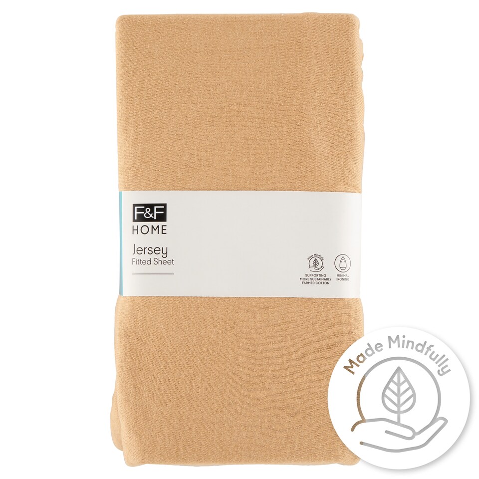F&F Home Easy Care Jersey Mocha Fitted Sheet 160 x 200 x 25 cm