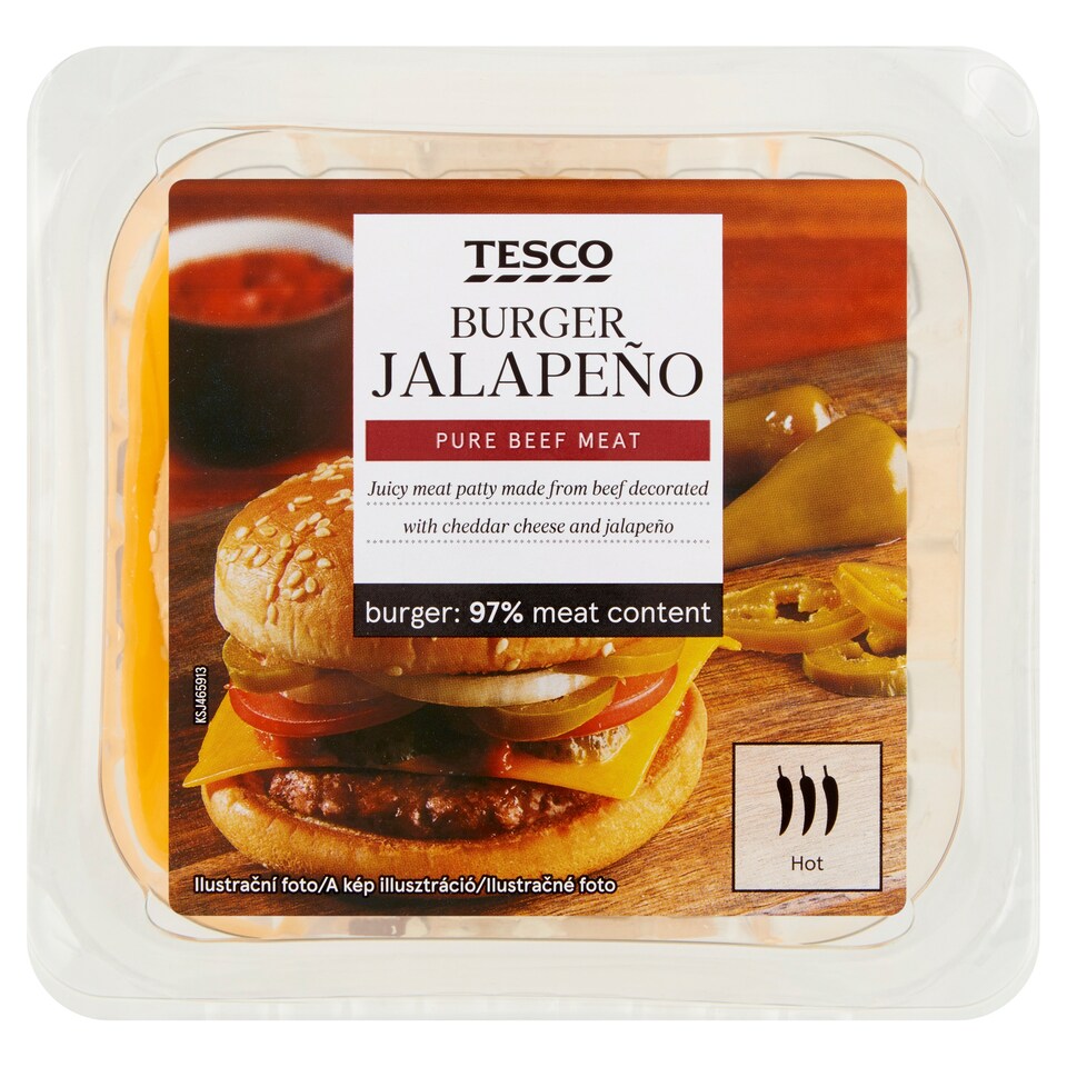 Tesco marhahúspogácsa szezámmagos hamburgerzsemlében jalapeño paprikával 122 g