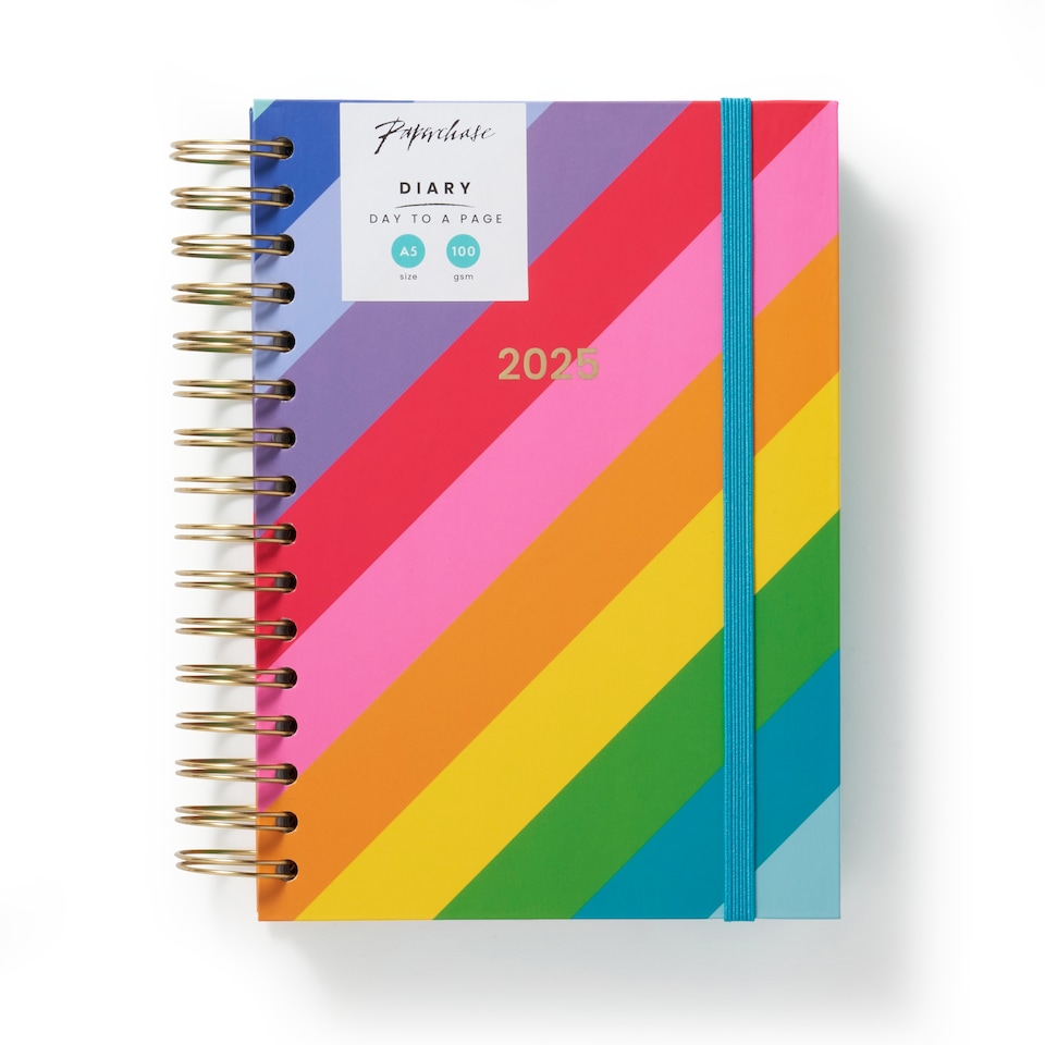 image 1 of Paperchase A5 2025 DTV Rainbow Stripe Diary