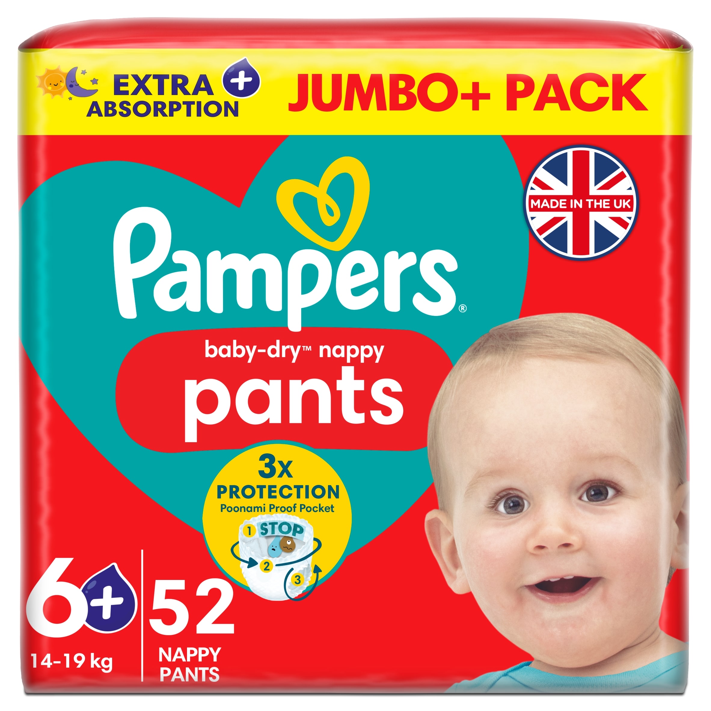 Pampers Baby-Dry Nappy Pants Size 6+ Jumbo+ Pack 52 Pack