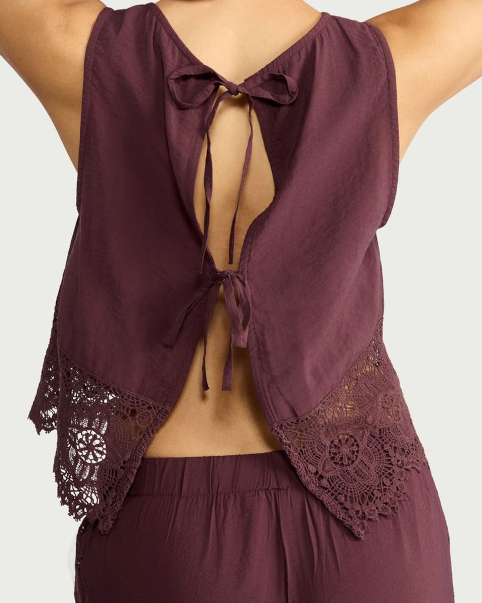image 1 of F&F Lace Trim Co-ord Beach Blouse in Burgundy