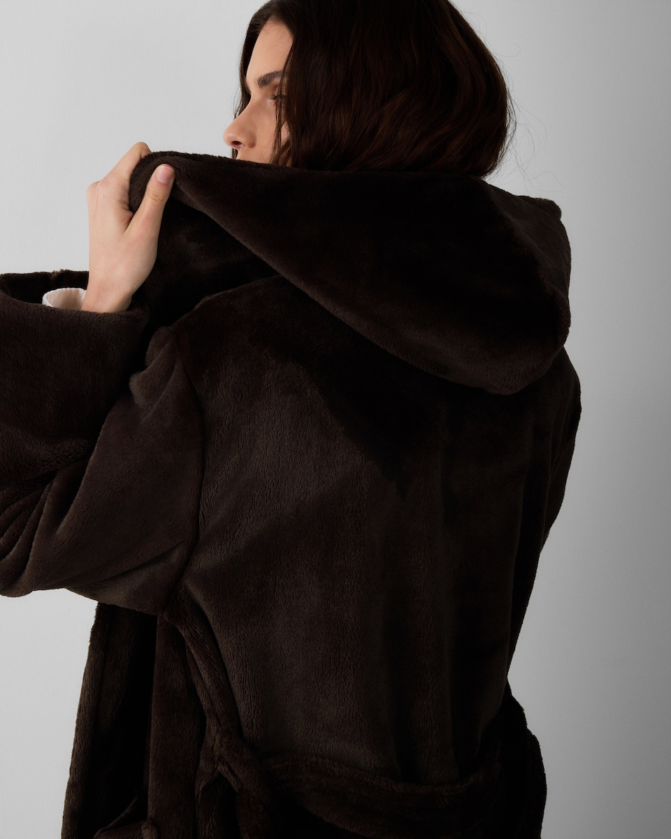 image 1 of F&F Fleece Hooded Dressing Gown in Chocolate
