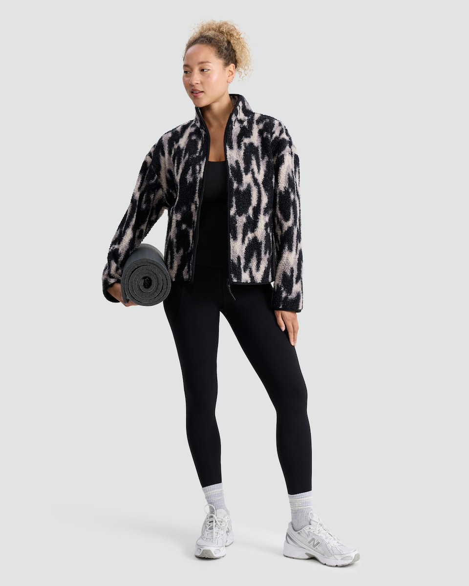 image 1 of F&F Active Fleece Textured Animal Print Jacket in Multi