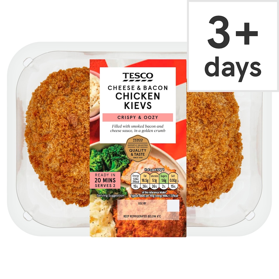 Tesco 2 Cheese and Bacon Chicken Kievs 260g