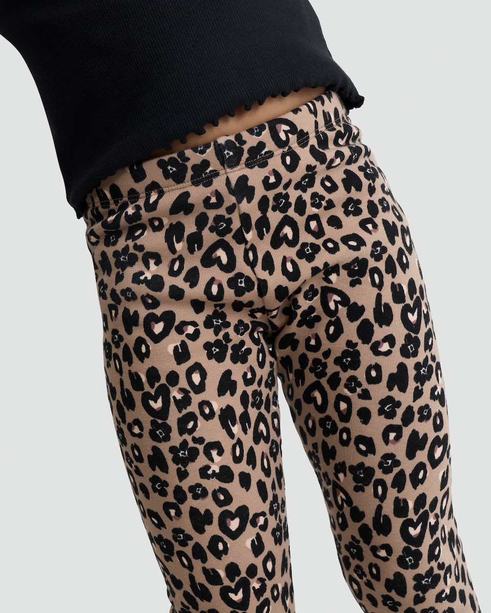 image 1 of F&F Girls Leopard Print Fleece Lined Leggings in Multi