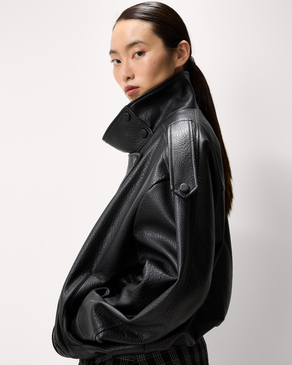 image 1 of F&F Faux Leather Funnel Neck Oversized Fit Jacket in Black