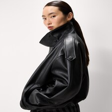 F&F Faux Leather Funnel Neck Oversized Fit Jacket in Black