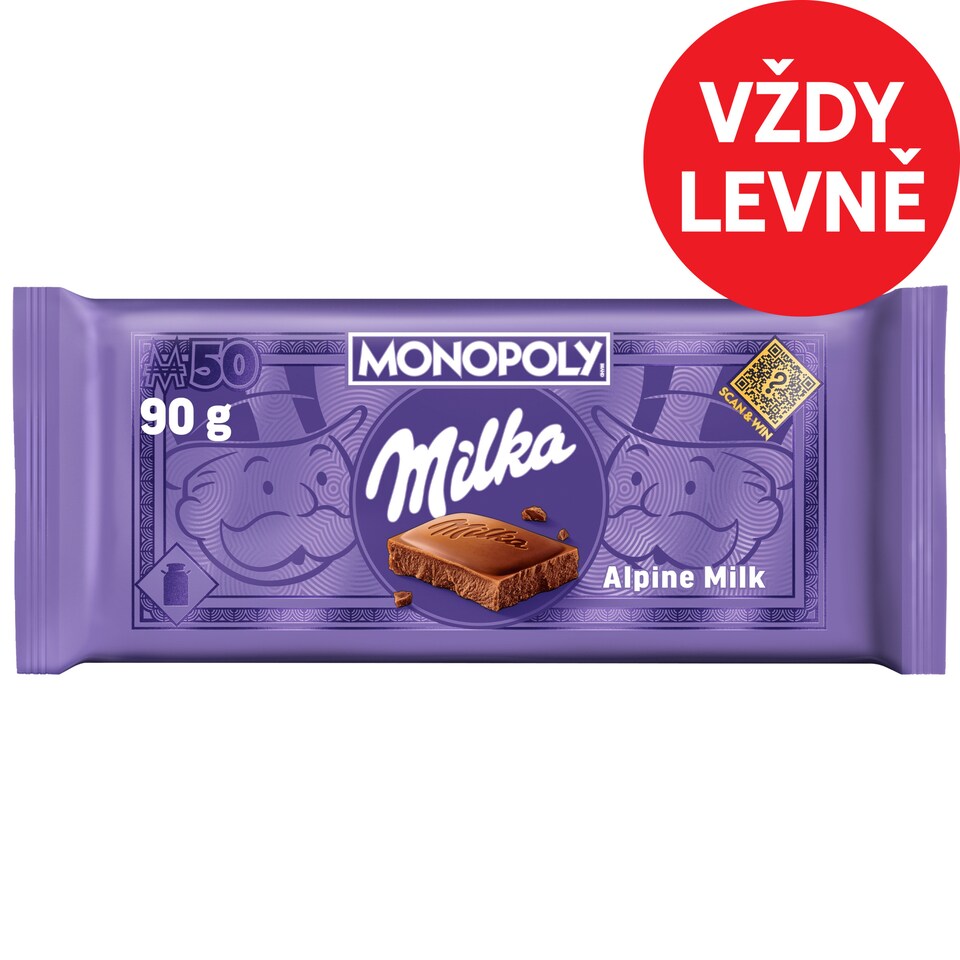 Milka čokoláda Mléčná z alpského mléka 90g