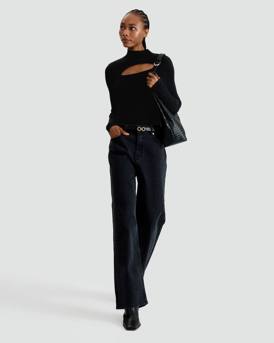 image 1 of F&F Knitted Cut Out Detail Jumper in Black