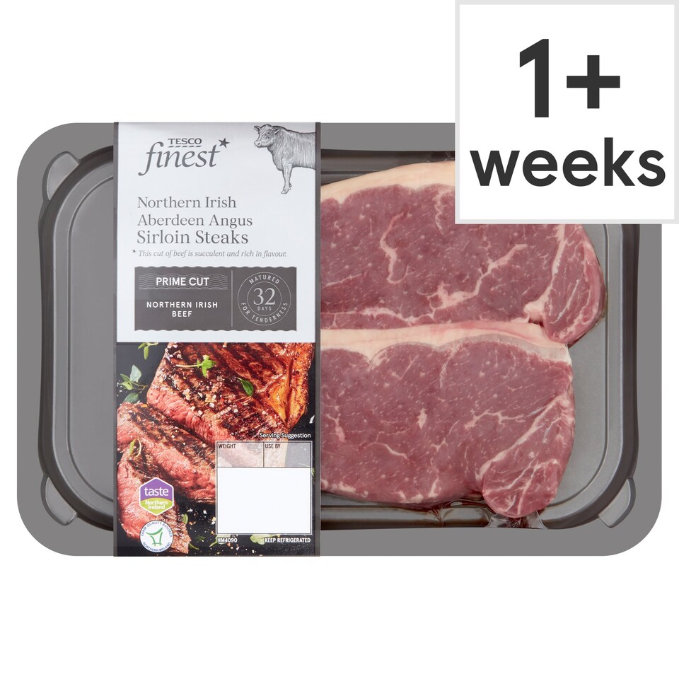 Tesco Finest Northern Ireland Aberdeen Angus Sirloin Steaks 454G