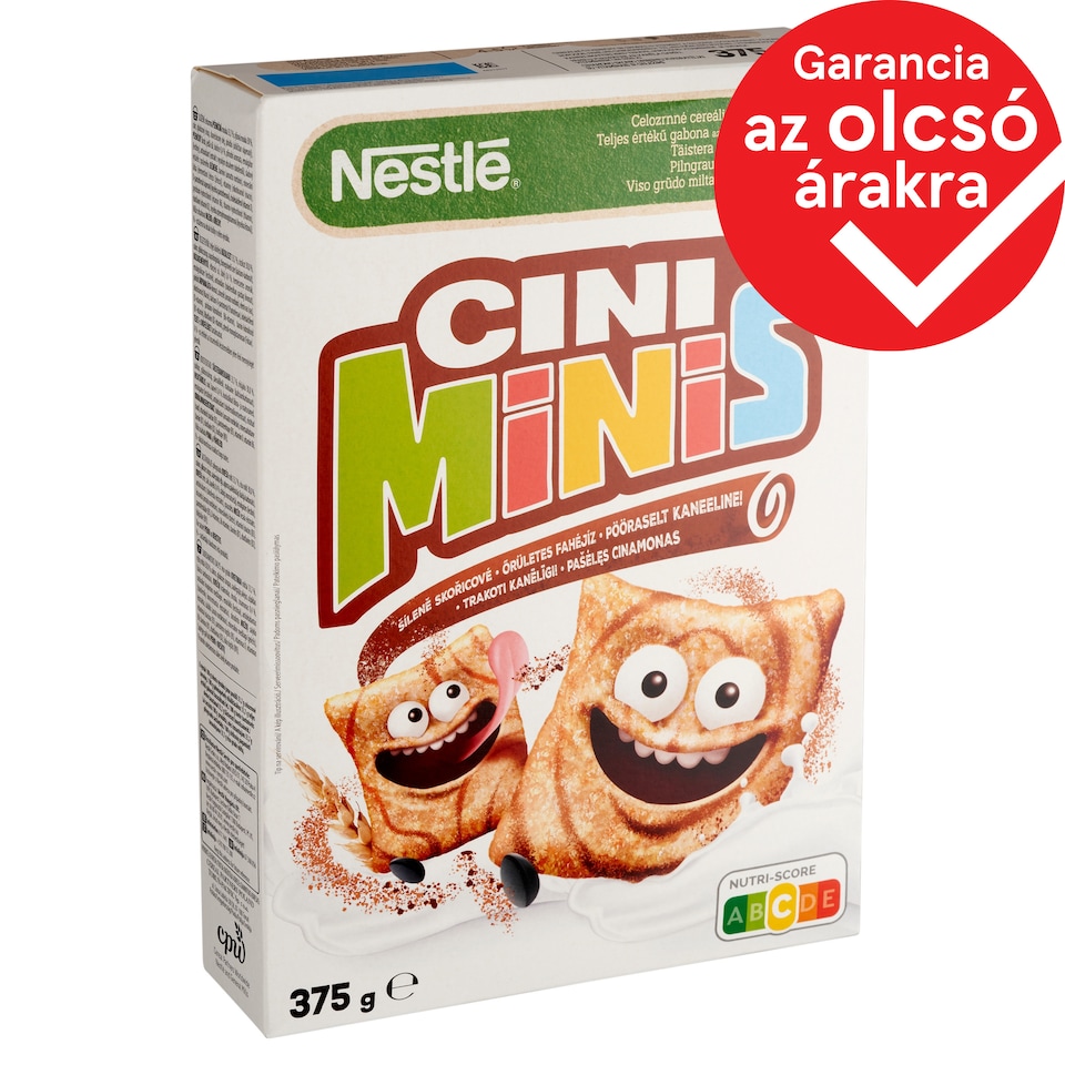 Nestlé Cini Minis ropogós fahéjas gabonapehely teljes kiőrlésű búzával, vitaminokkal és vassal 375 g