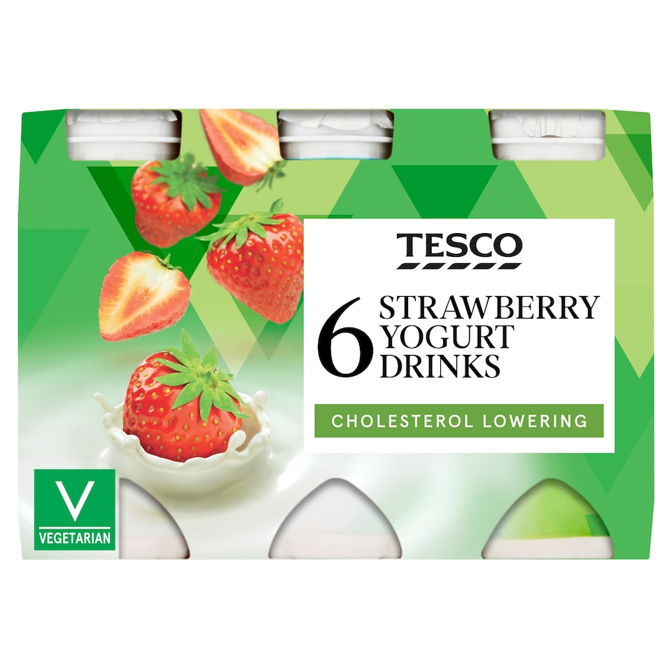 Tesco Cholesterol Reducing Strawberry Yogurt Drink 6 X100g