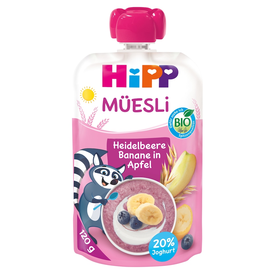 HiPP Müzli bio áfonya-banán almában joghurttal 1 éves kortól 120 g