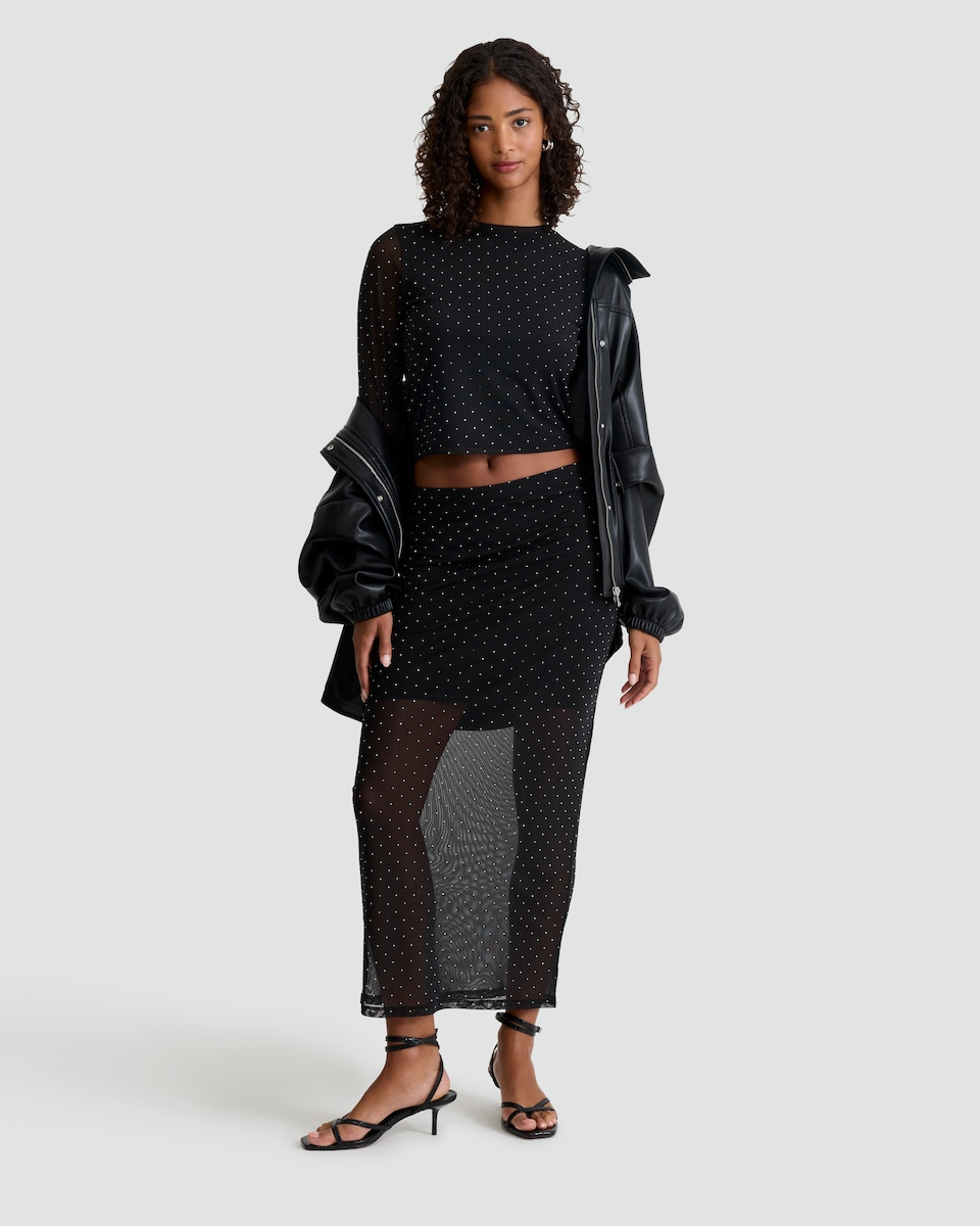 image 1 of OH ME OH MY Mesh Embellished Co-ord Skirt in Black