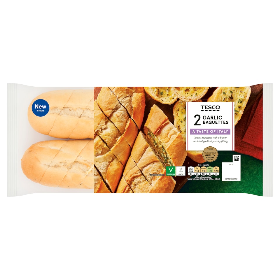 Tesco 2 Garlic Baguette 410g