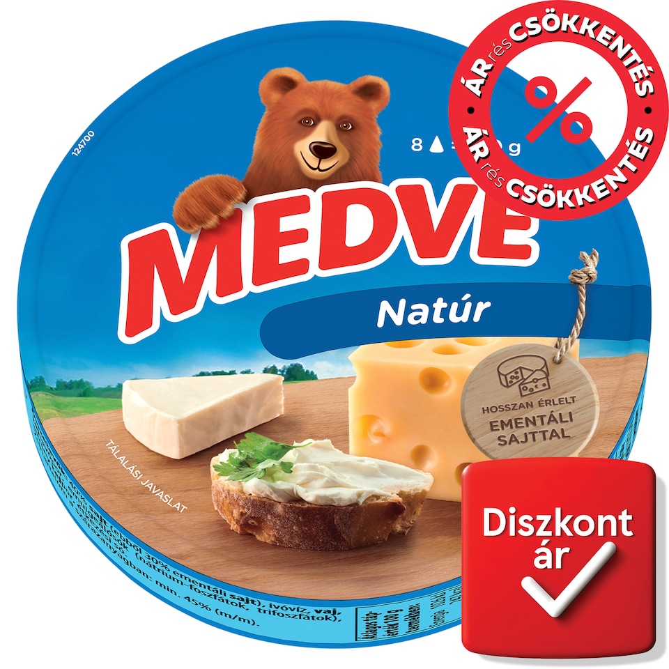 Medve natúr kenhető, zsíros ömlesztett sajt 8 x 17,5 g (140 g)