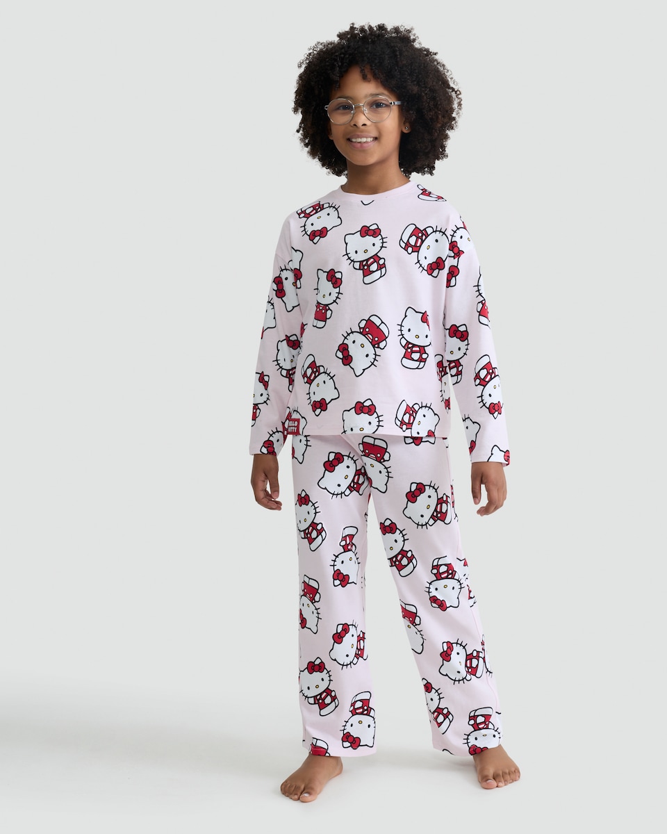image 1 of Hello Kitty Print Pyjama Set in Pink