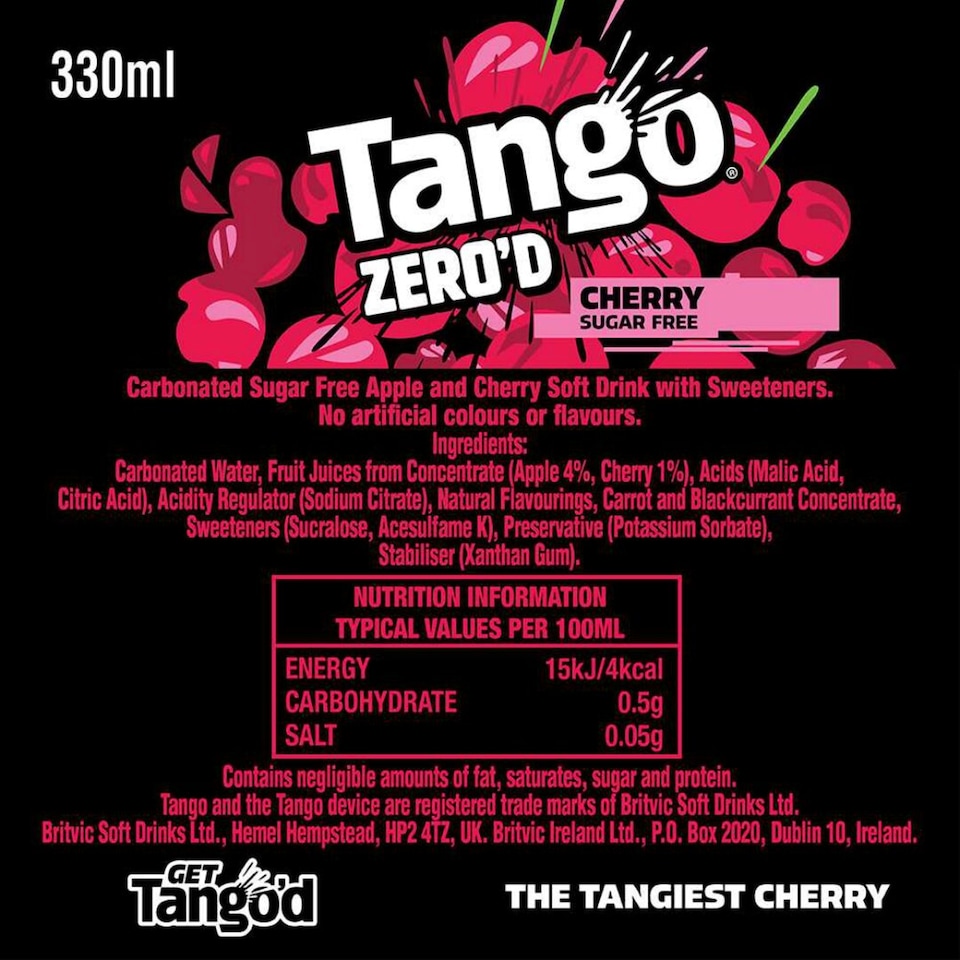image 1 of Tango Cherry Sugar Free Soft Drink 8 x 330ml