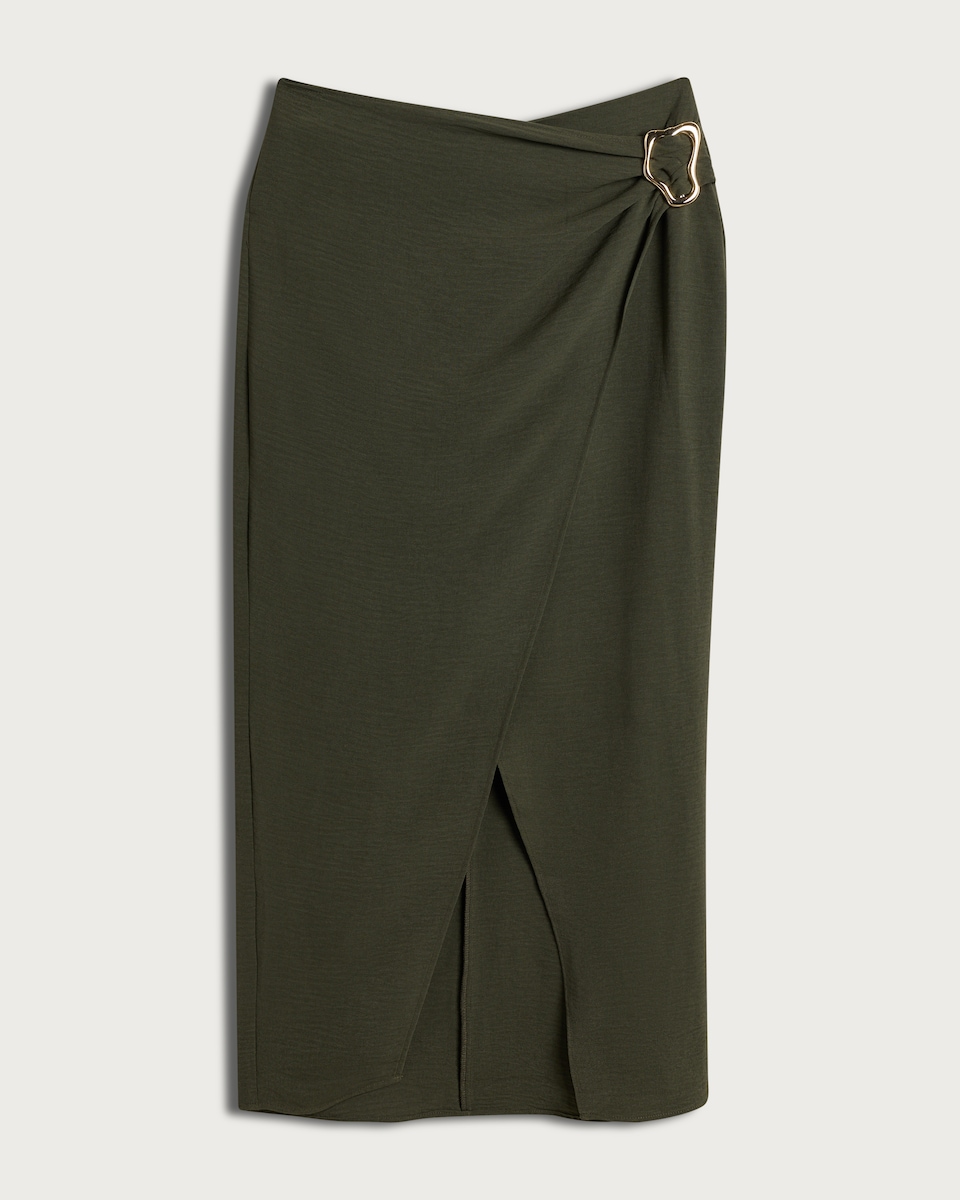 image 1 of F&F Buckle Split Hem Midi Co-ord Skirt in Khaki