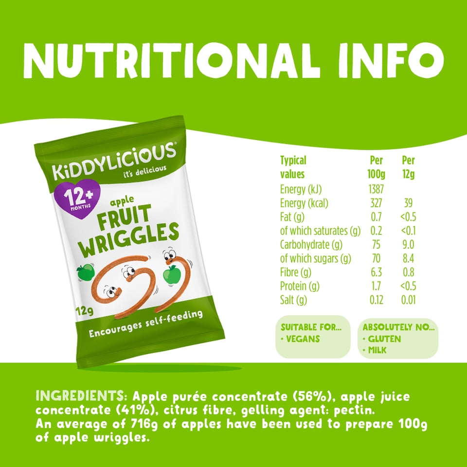 image 1 of Kiddylicious Apple Fruit Wriggles 12G