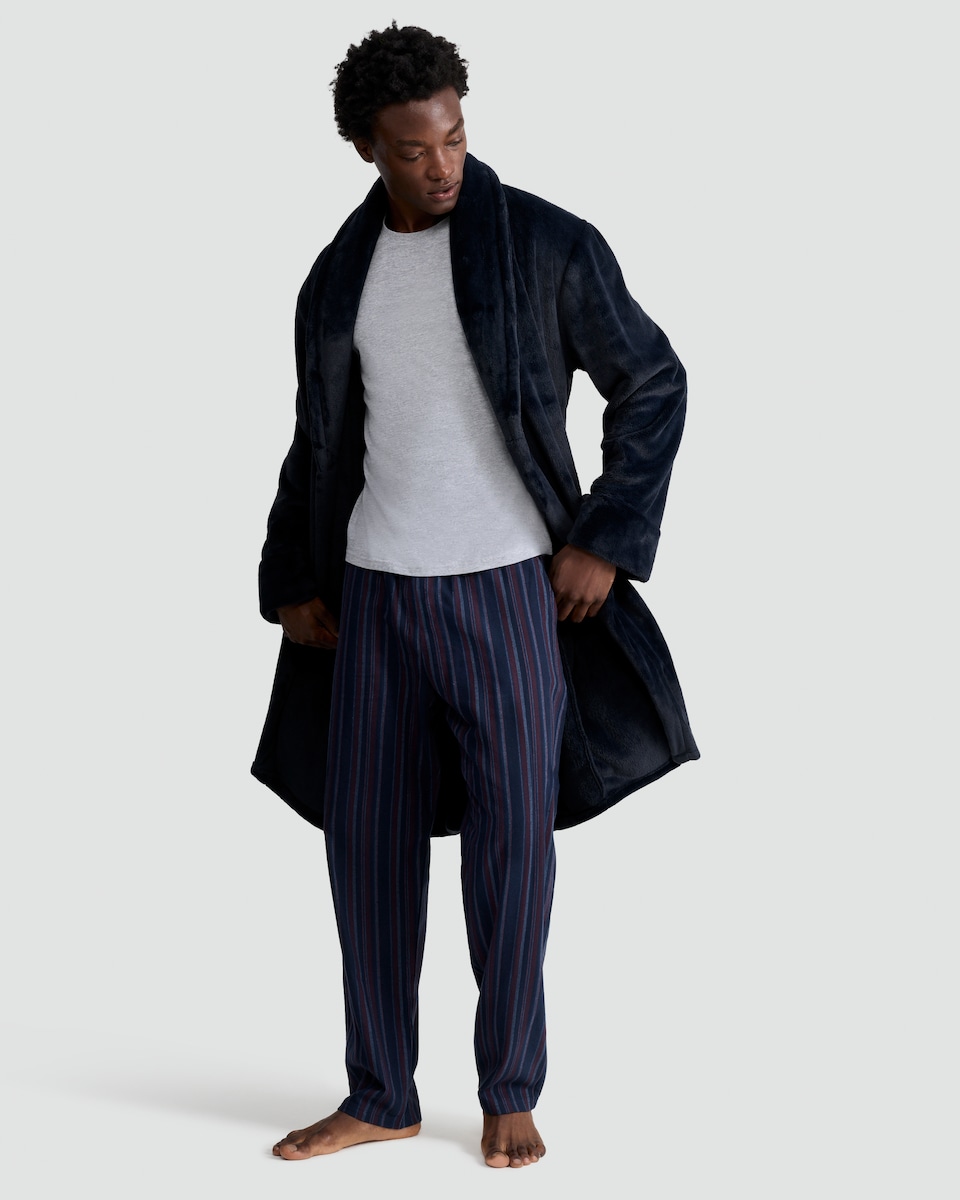 image 1 of F&F Fleece Shawl Collar Dressing Gown in Navy