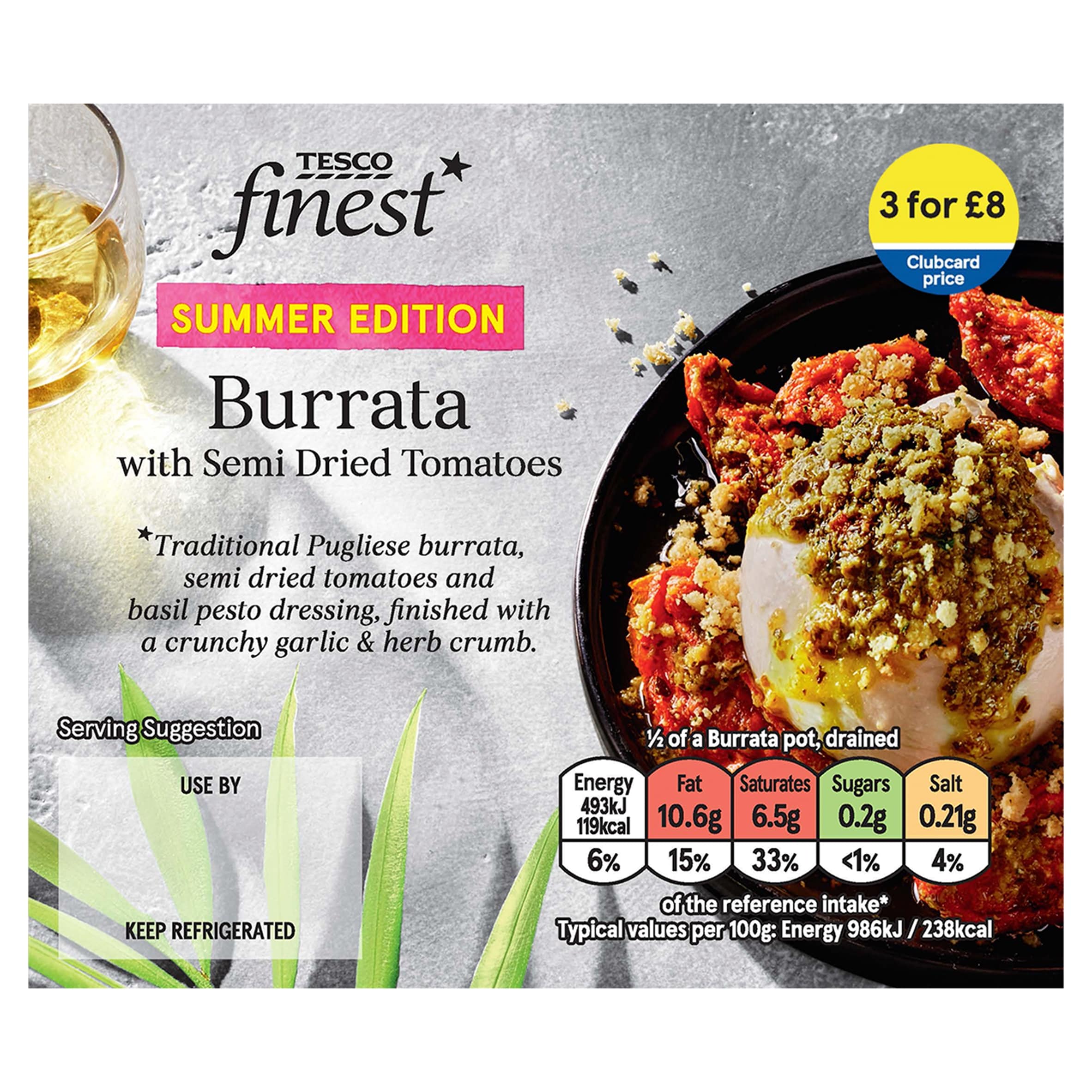 Tesco Finest Burrata with Semi Dried Tomatoes Summer Edition 300g
