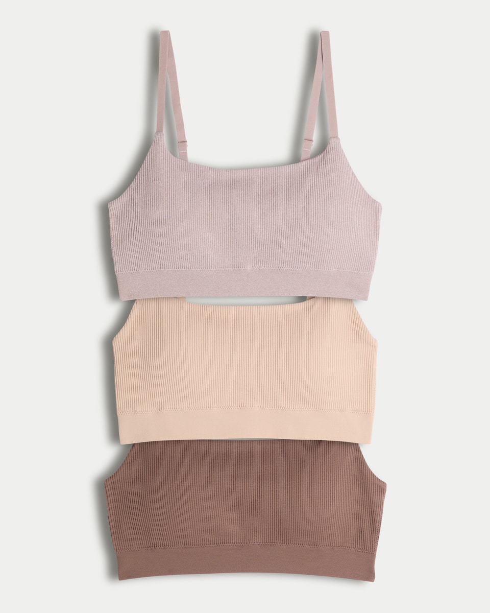 image 1 of F&F 3-Pack Contour Seamfree Ribbed Crop Tops in Neutral