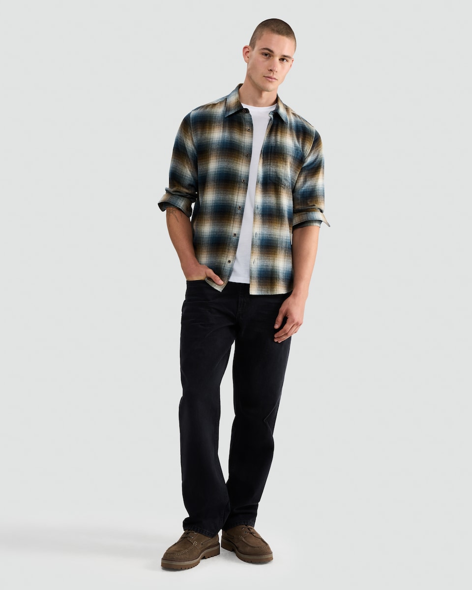 image 1 of F&F Pure Cotton Flannel Check Print Shirt in Khaki