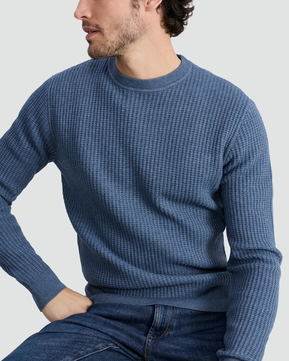 image 1 of F&F Waffle Knit Crew Neck Jumper with Wool in Blue