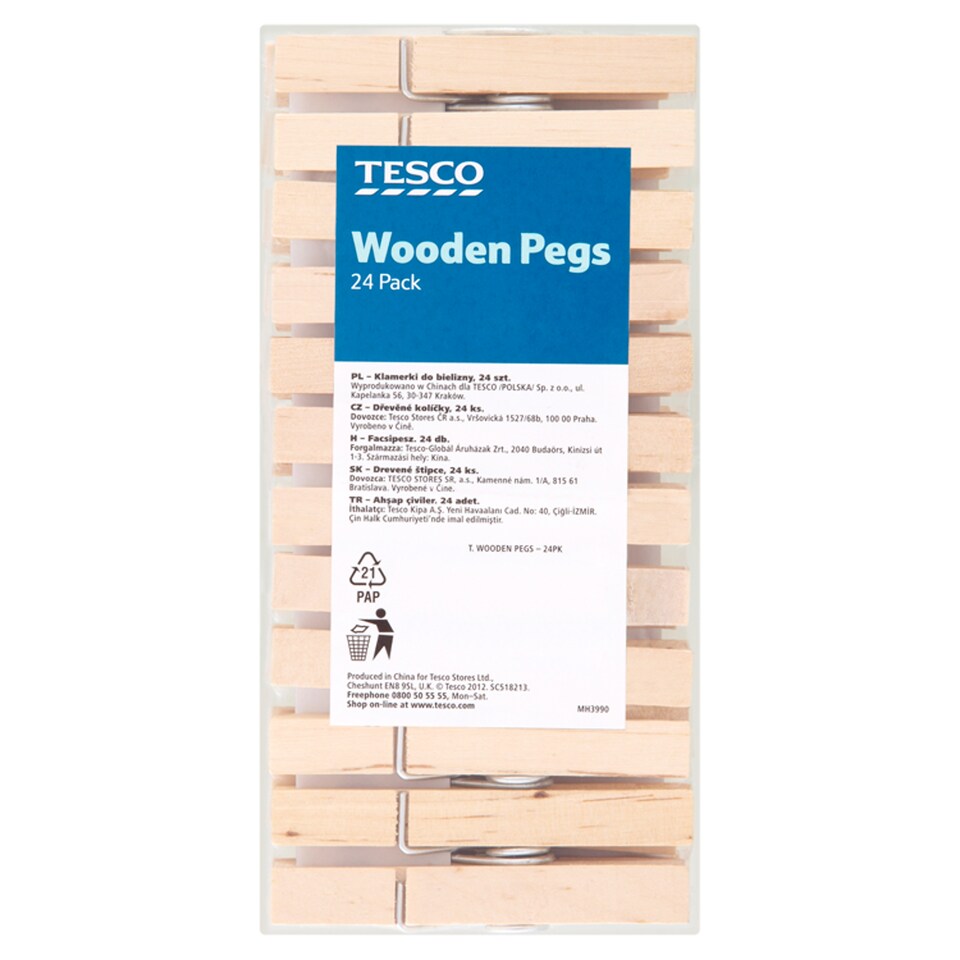 Tesco Wooden Storm Pegs 24 Pack