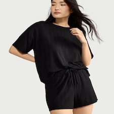 F&F Ribbed Short Pyjama Set in Black